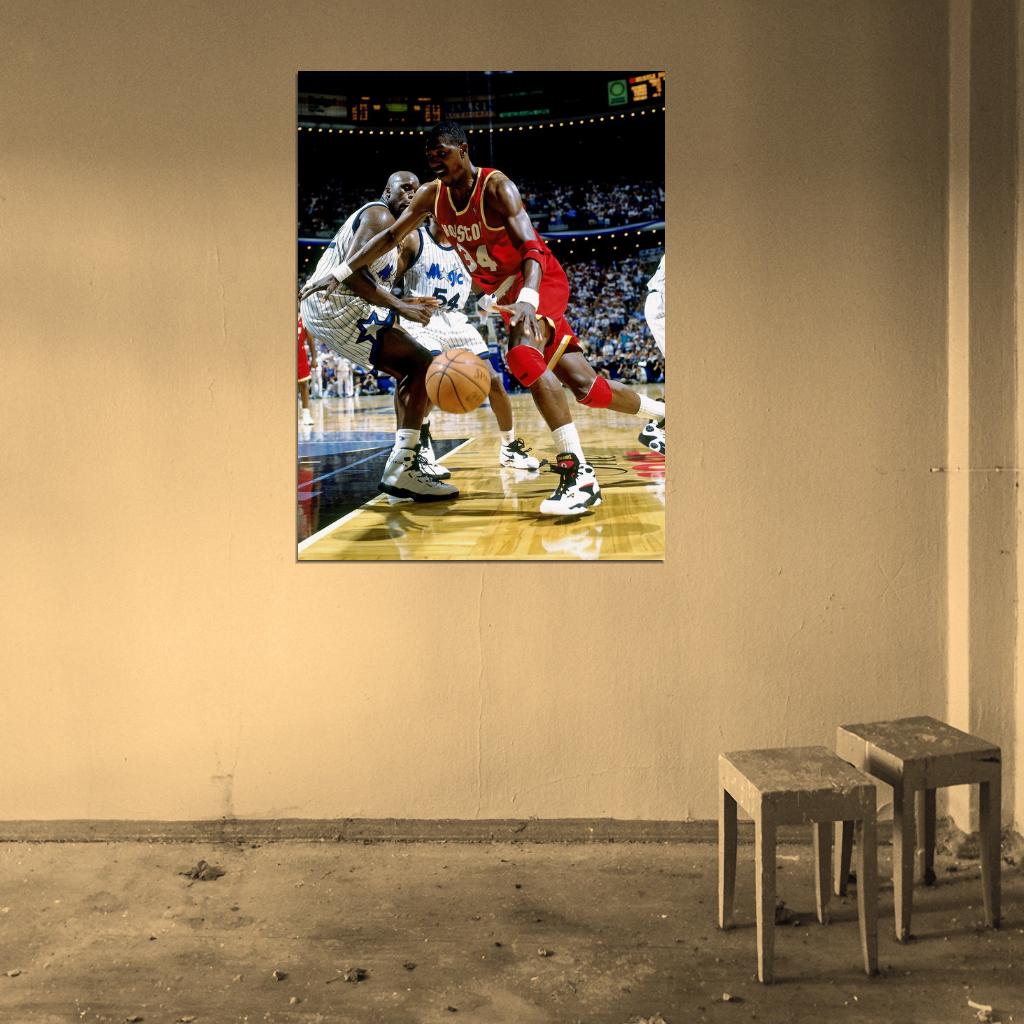 Hakeem Olajuwon Shaquille O'Neal Retro Basketball Sport Wall Art Print Poster