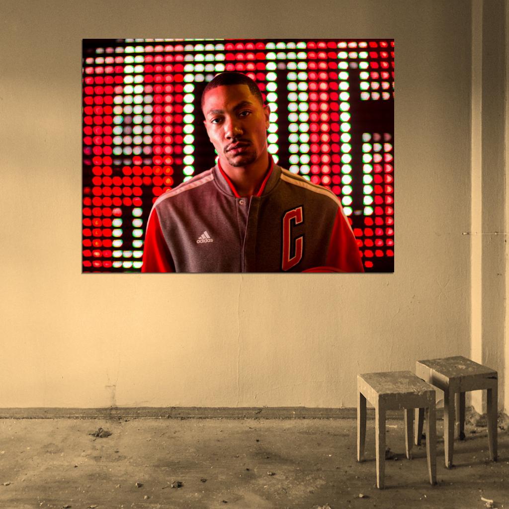 Derrick Rose Portrait Basketball Sport Wall Art Print Poster