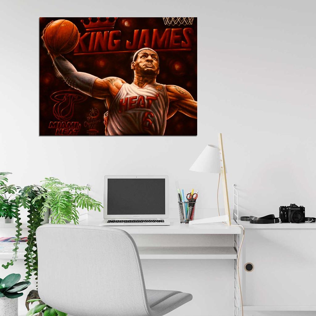 LeBron James Slam Dunk Art Painting Artwork Basketball Sport Wall Art Print Poster