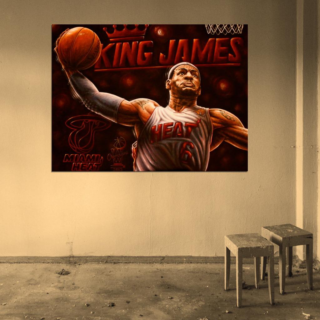 LeBron James Slam Dunk Art Painting Artwork Basketball Sport Wall Art Print Poster