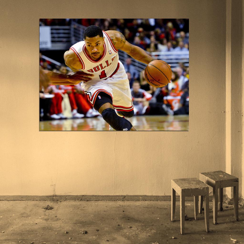Derrick Rose Dribbling Basketball Sport Wall Art Print Poster