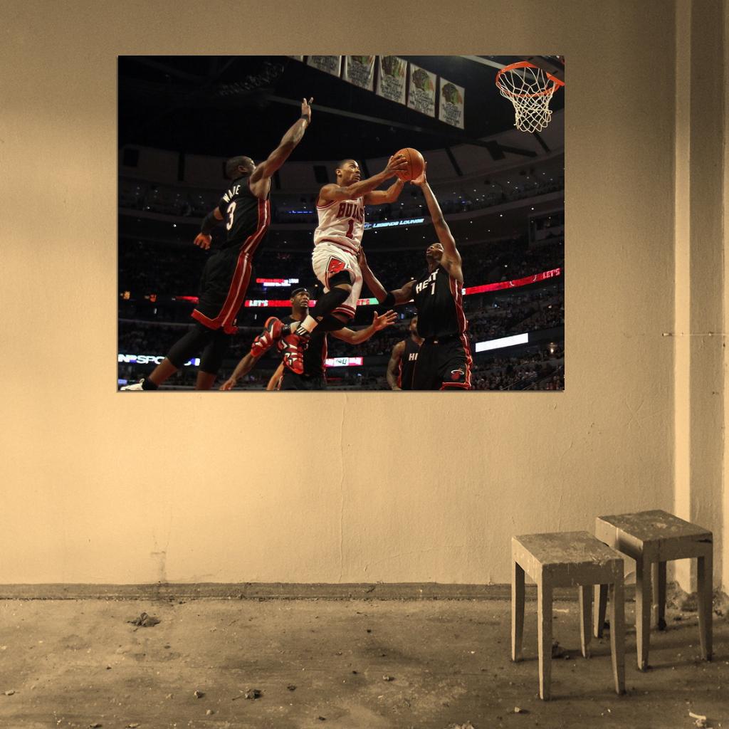 Derrick Rose Layup Basketball Sport Wall Art Print Poster