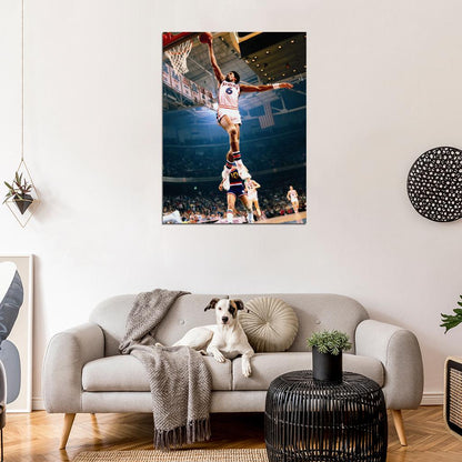 Julius Erving Slam Dunk Sixers Philadelphia Retro Vintage Basketball Sport Wall Art Print Poster