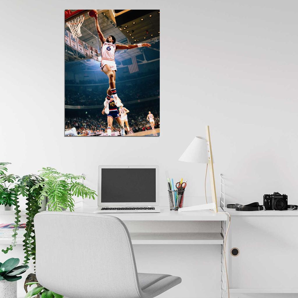 Julius Erving Slam Dunk Sixers Philadelphia Retro Vintage Basketball Sport Wall Art Print Poster