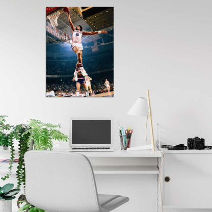 Julius Erving Slam Dunk Sixers Philadelphia Retro Vintage Basketball Sport Wall Art Print Poster