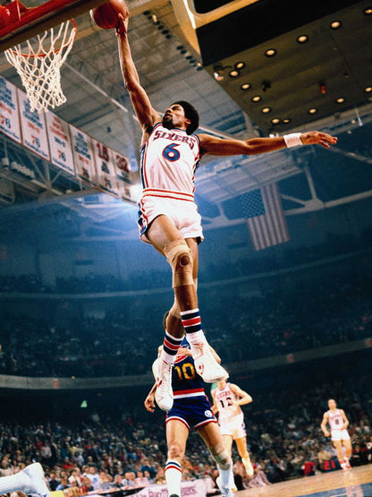 Julius Erving Slam Dunk Sixers Philadelphia Retro Vintage Basketball Sport Wall Art Print Poster