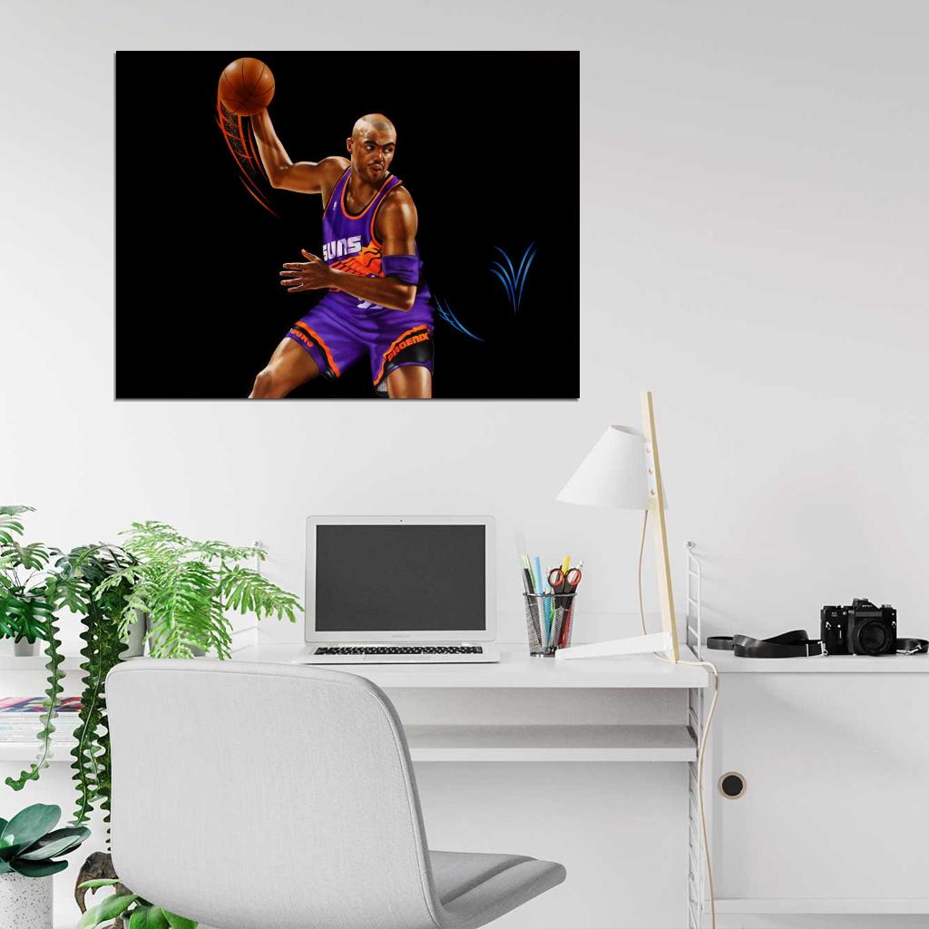 Charles Barkley Painting Art Retro Basketball Sport Wall Art Print Poster
