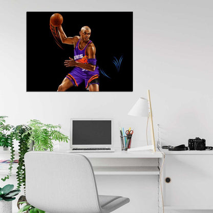 Charles Barkley Painting Art Retro Basketball Sport Wall Art Print Poster