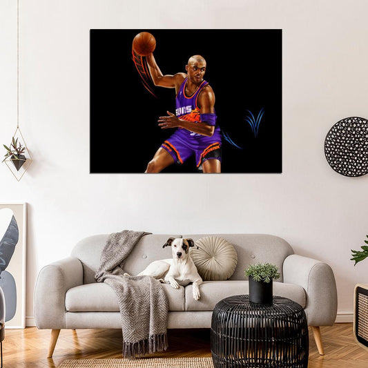 Charles Barkley Painting Art Retro Basketball Sport Wall Art Print Poster