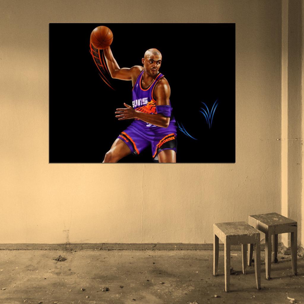 Charles Barkley Painting Art Retro Basketball Sport Wall Art Print Poster