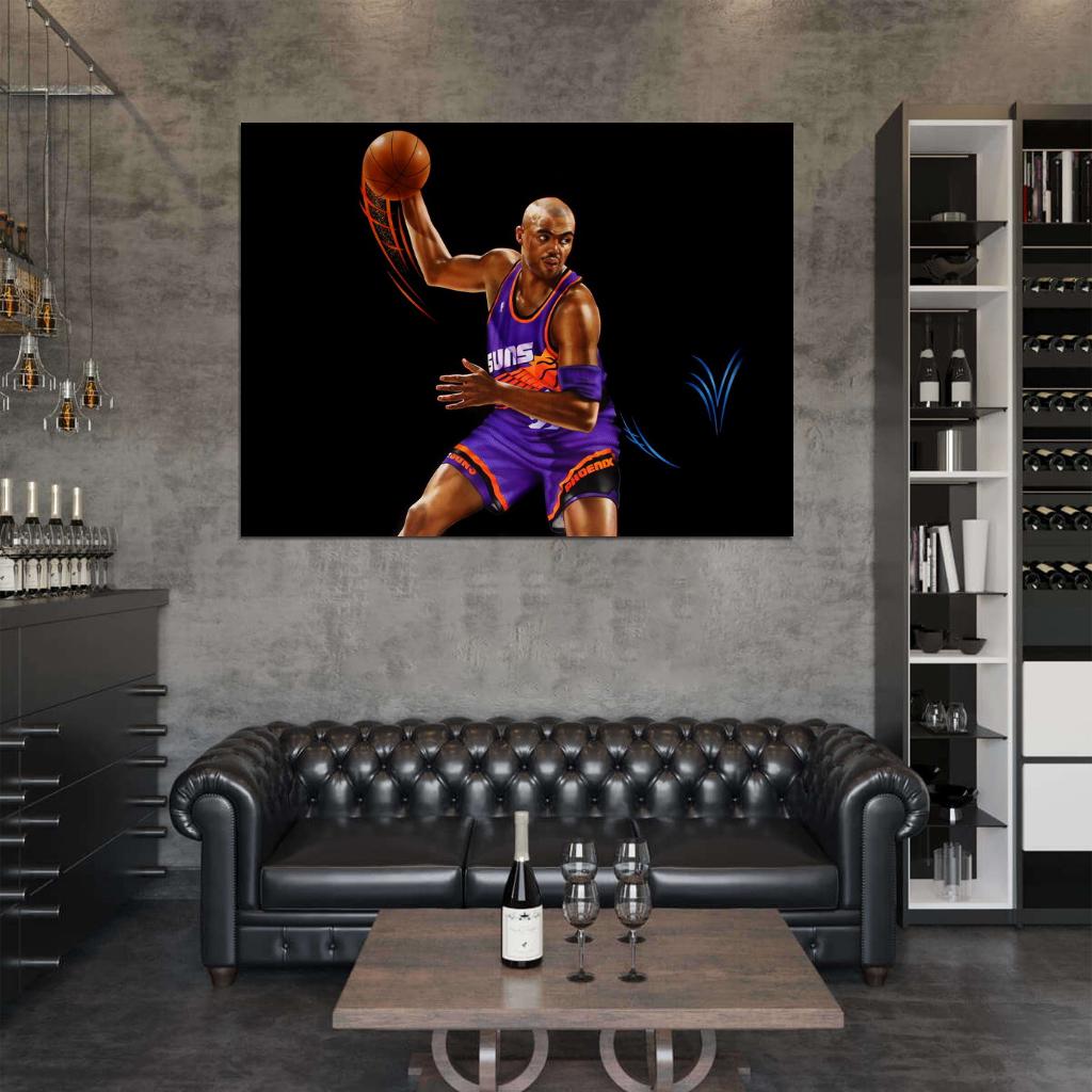 Charles Barkley Painting Art Retro Basketball Sport Wall Art Print Poster