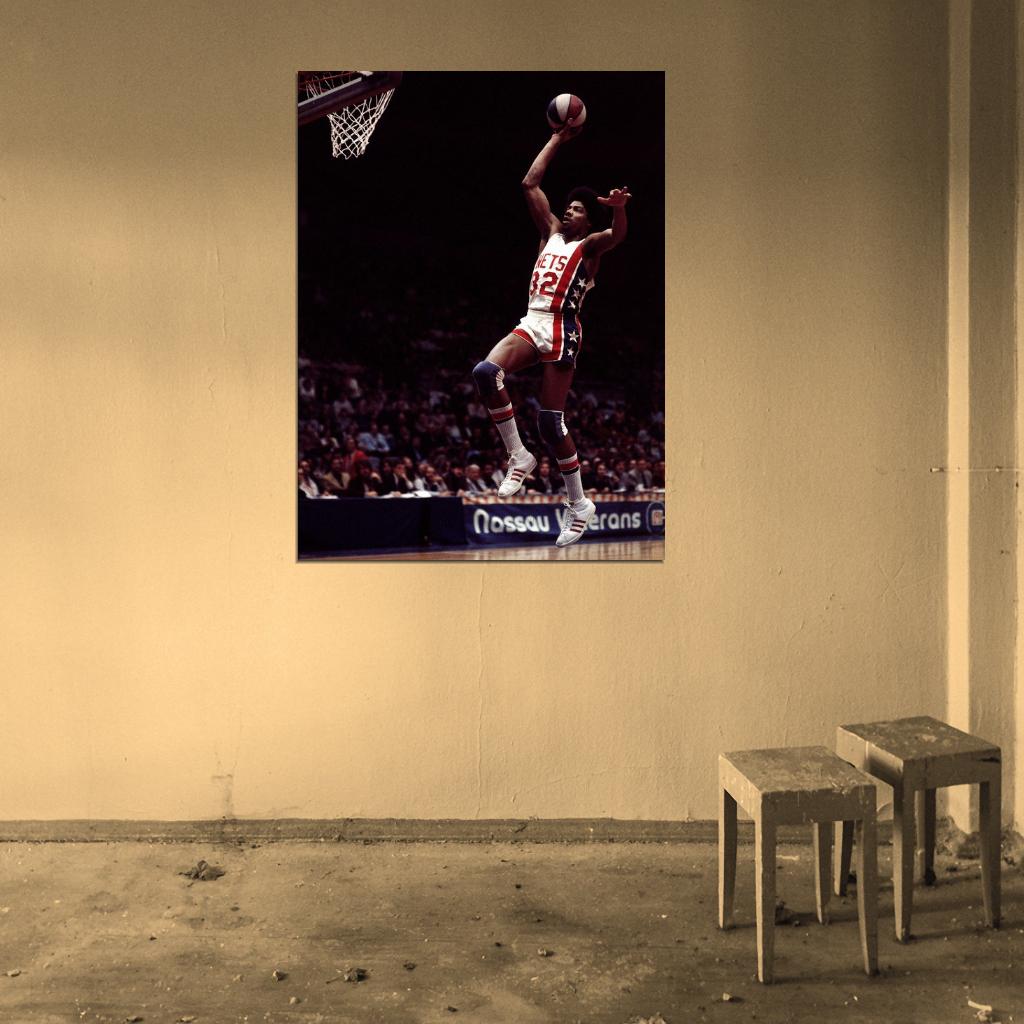 Julius Erving Dr J New York Nets Retro Vintage Basketball Sport Wall Art Print Poster