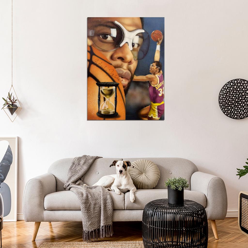 Kareem Abdul-Jabbar Painting Art Signature Sky Hook Retro Vintage Basketball Sport Wall Art Print Poster