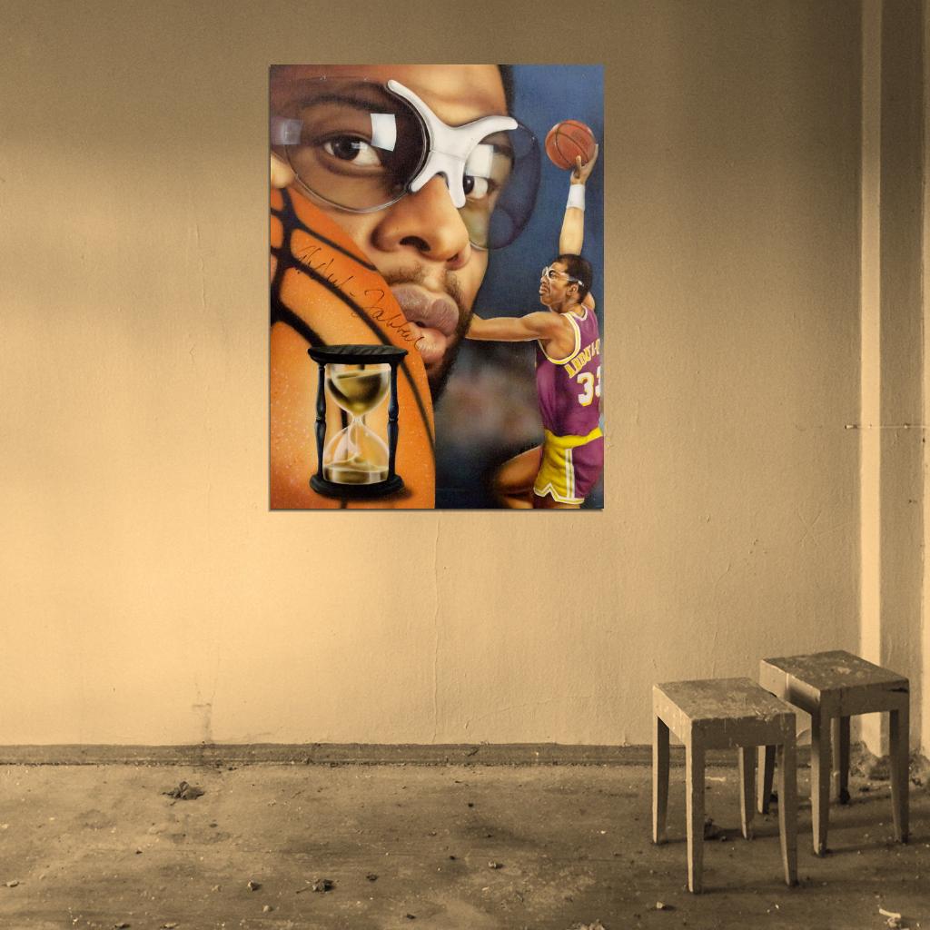 Kareem Abdul-Jabbar Painting Art Signature Sky Hook Retro Vintage Basketball Sport Wall Art Print Poster