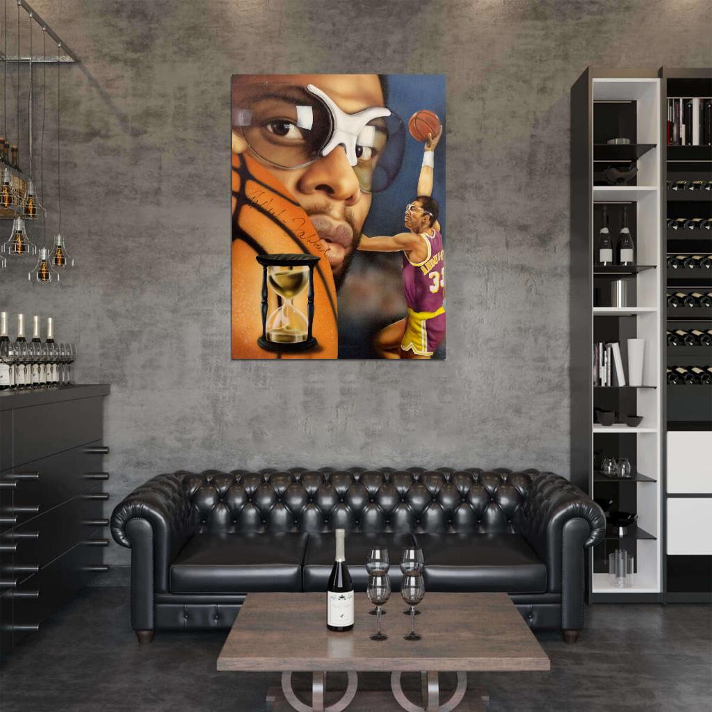 Kareem Abdul-Jabbar Painting Art Signature Sky Hook Retro Vintage Basketball Sport Wall Art Print Poster