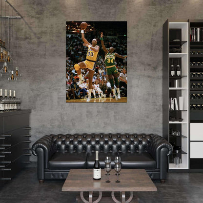 Kareem Abdul-Jabbar Sky Hook Shot Retro Vintage Basketball Sport Wall Art Print Poster