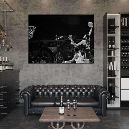 Kareem Abdul-Jabbar BW Sky Hook Shot Retro Vintage Basketball Sport Wall Art Print Poster