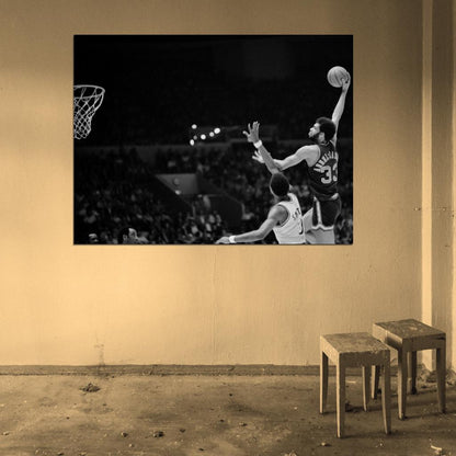 Kareem Abdul-Jabbar BW Sky Hook Shot Retro Vintage Basketball Sport Wall Art Print Poster