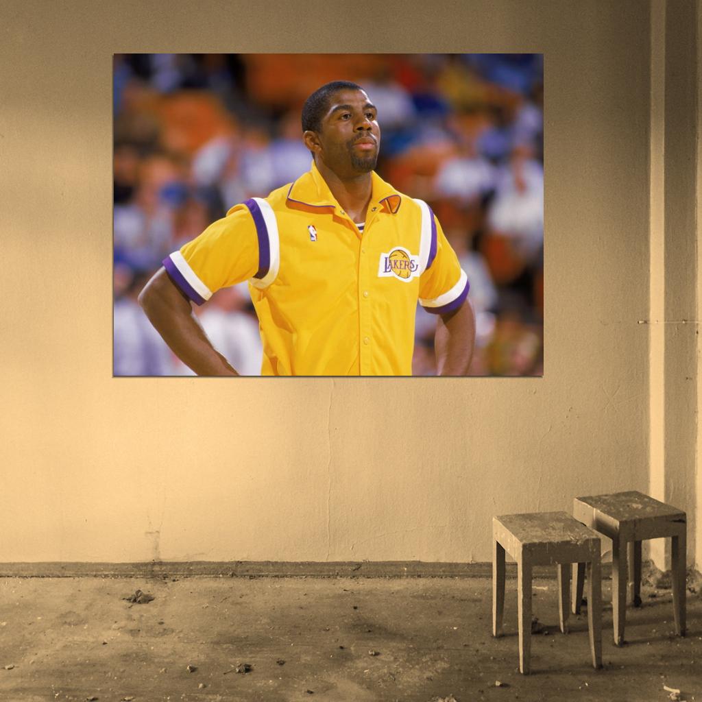 Magic Johnson Los Angeles Retro Vintage Basketball Sport Wall Art Print Poster