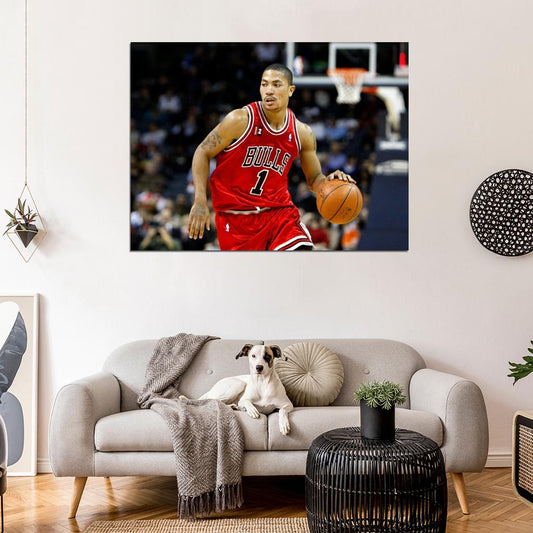 Derrick Rose Dribbling Basketball Sport Wall Art Print Poster