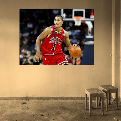 Derrick Rose Dribbling Basketball Sport Wall Art Print Poster