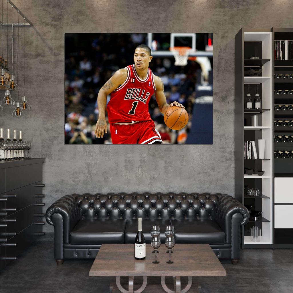 Derrick Rose Dribbling Basketball Sport Wall Art Print Poster