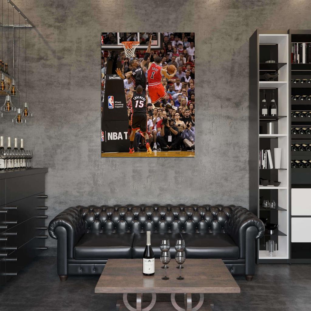 Derrick Rose Layup vs Basketball Sport Wall Art Print Poster
