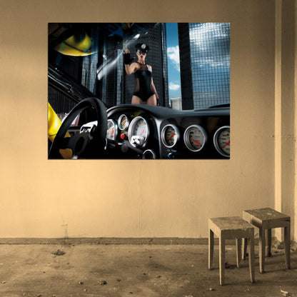 Police Uniform Girl Hot Sexy Babe Woman Car Miss Tuning Wall Art Print Poster
