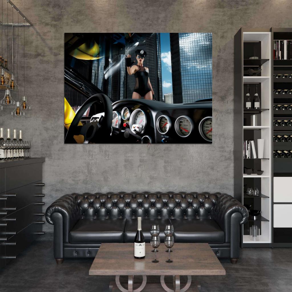 Police Uniform Girl Hot Sexy Babe Woman Car Miss Tuning Wall Art Print Poster