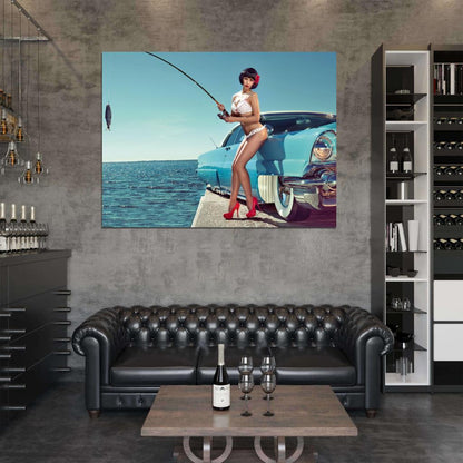 Fishing Girl Hot Sexy Babe Woman Car Miss Tuning Wall Art Print Poster