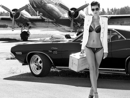 Girl Jacket Challenger Hot Sexy Babe Woman Car Miss Tuning BW Wall Art Print Poster