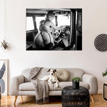 Carlye Denise Butt Hot Sexy Babe Woman Car Miss Tuning BW Wall Art Print Poster