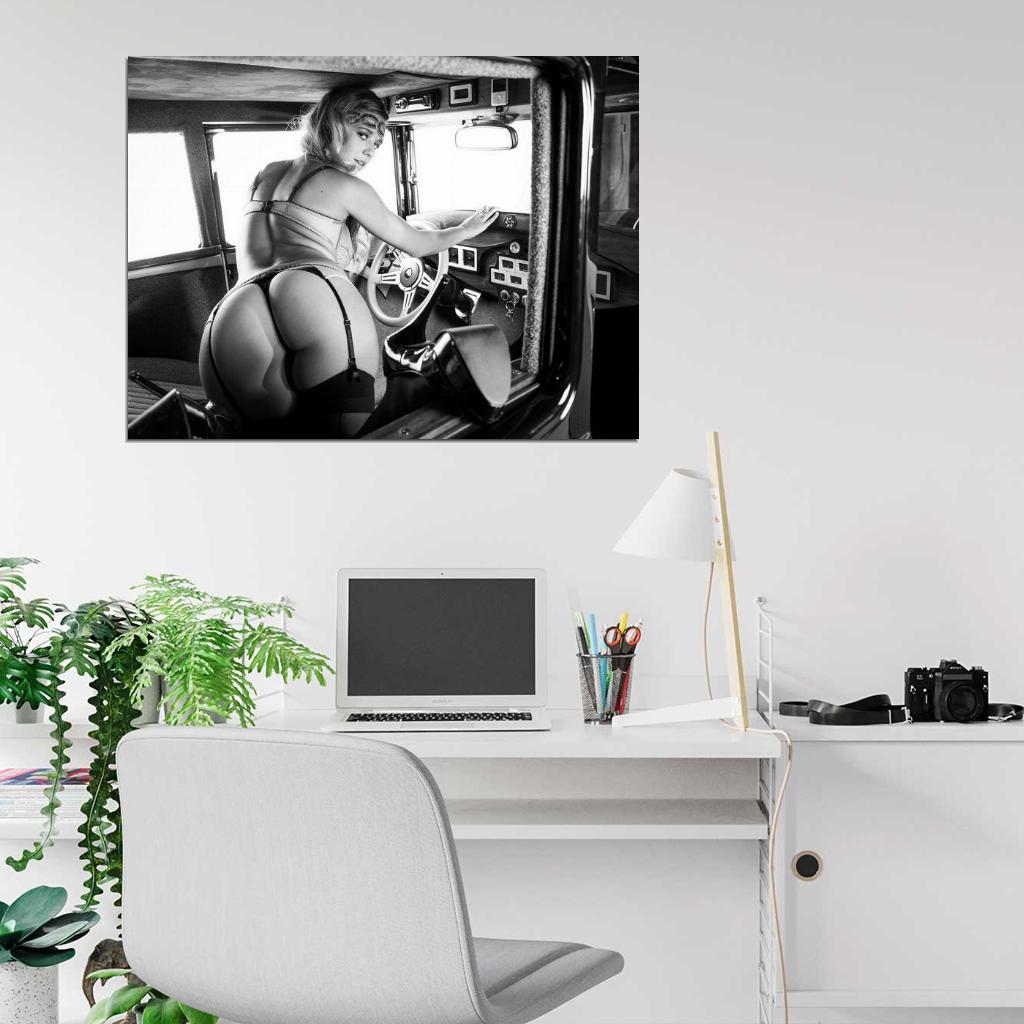 Carlye Denise Butt Hot Sexy Babe Woman Car Miss Tuning BW Wall Art Print Poster