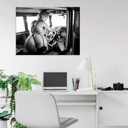 Carlye Denise Butt Hot Sexy Babe Woman Car Miss Tuning BW Wall Art Print Poster