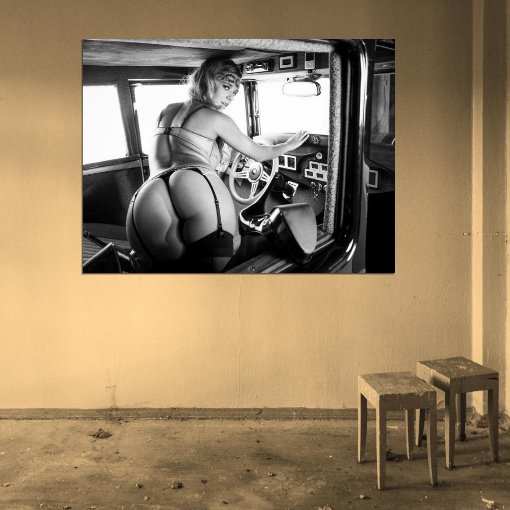 Carlye Denise Butt Hot Sexy Babe Woman Car Miss Tuning BW Wall Art Print Poster