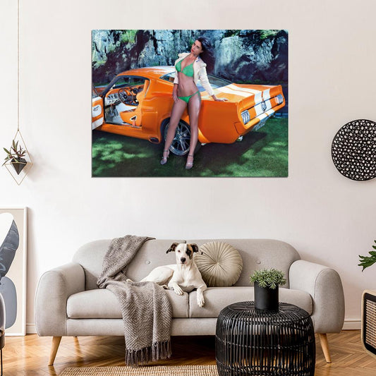 Frizzi Arnold Orange Car Hot Sexy Babe Woman Car Miss Tuning Wall Art Print Poster
