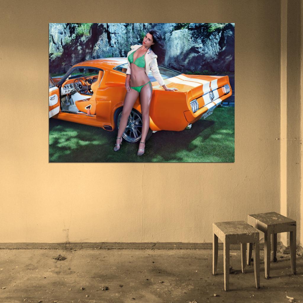 Frizzi Arnold Orange Car Hot Sexy Babe Woman Car Miss Tuning Wall Art Print Poster