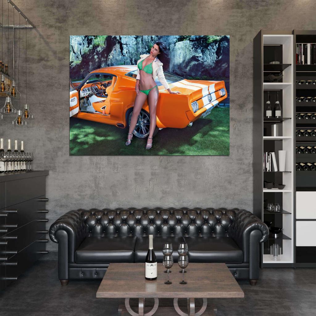 Frizzi Arnold Orange Car Hot Sexy Babe Woman Car Miss Tuning Wall Art Print Poster