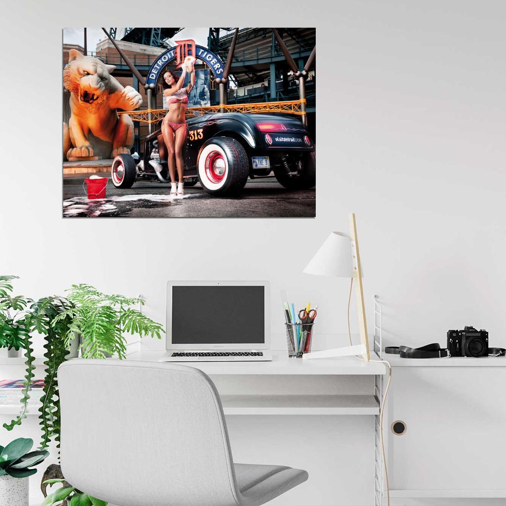 Wet Girl Hot Sexy Babe Woman Car Miss Tuning Wall Art Print Poster