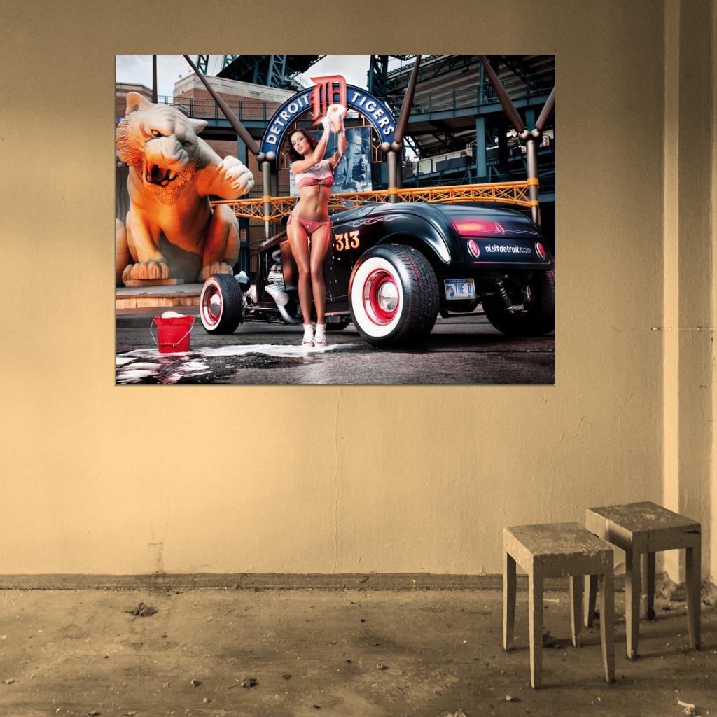 Wet Girl Hot Sexy Babe Woman Car Miss Tuning Wall Art Print Poster