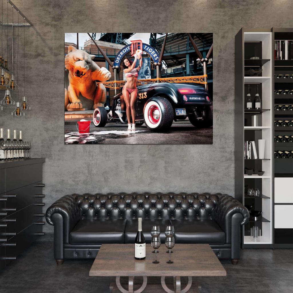 Wet Girl Hot Sexy Babe Woman Car Miss Tuning Wall Art Print Poster