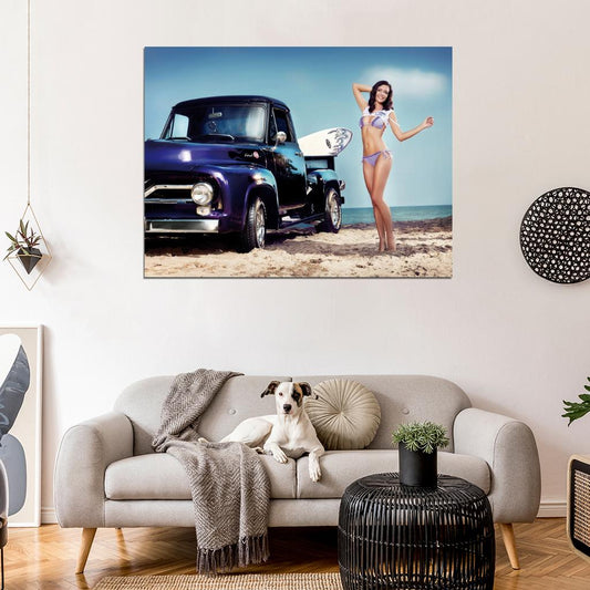 Kristin Zippel Beach Hot Sexy Babe Woman Car Miss Tuning Wall Art Print Poster