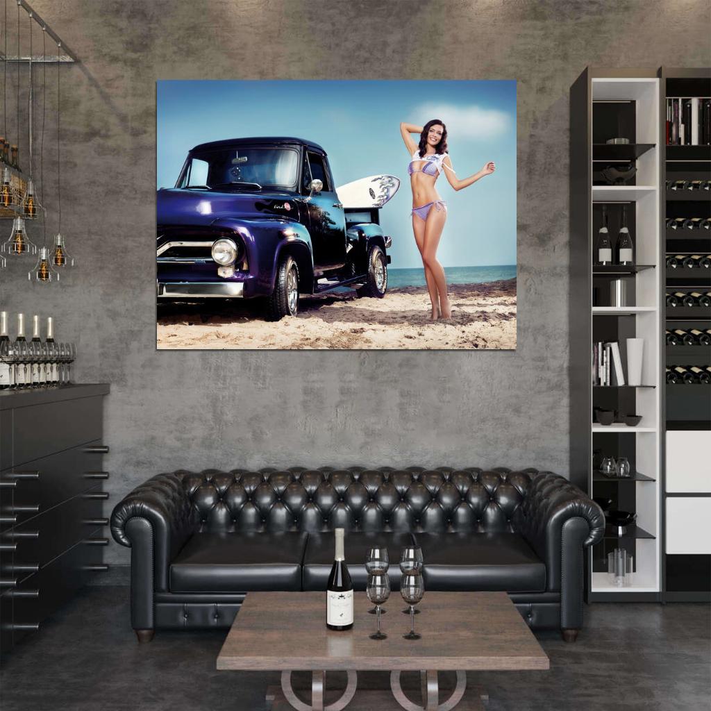 Kristin Zippel Beach Hot Sexy Babe Woman Car Miss Tuning Wall Art Print Poster