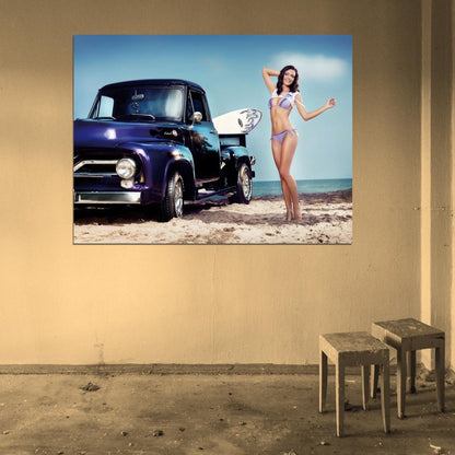 Kristin Zippel Beach Hot Sexy Babe Woman Car Miss Tuning Wall Art Print Poster