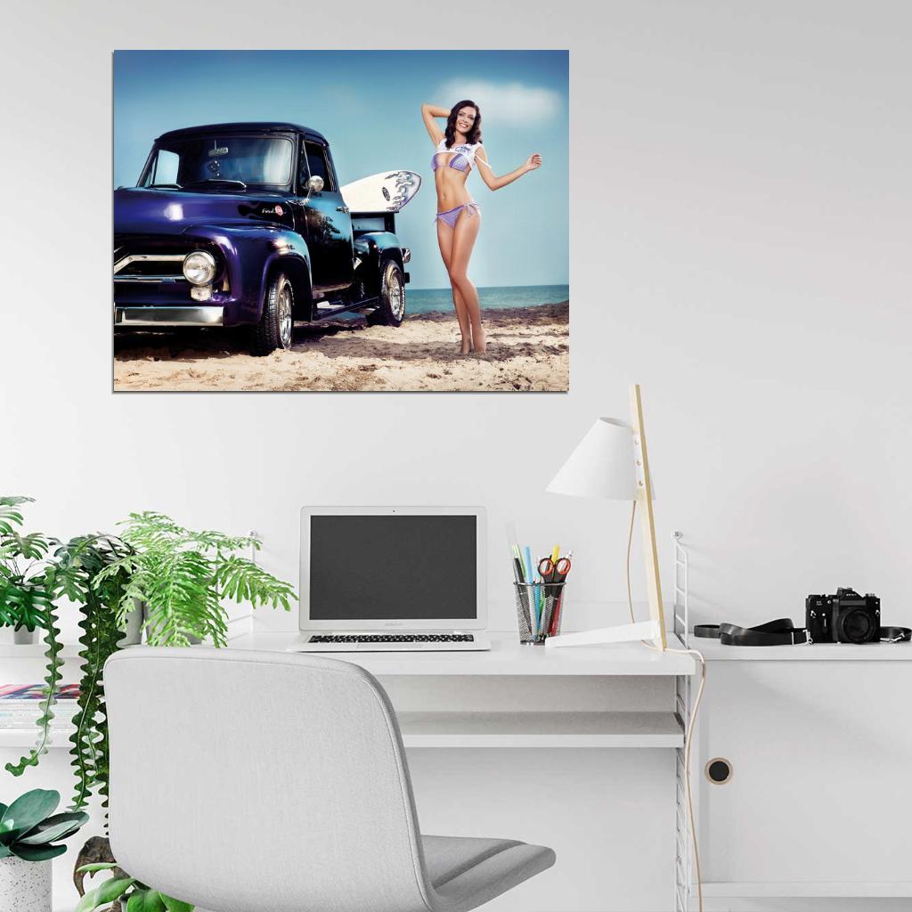 Kristin Zippel Beach Hot Sexy Babe Woman Car Miss Tuning Wall Art Print Poster