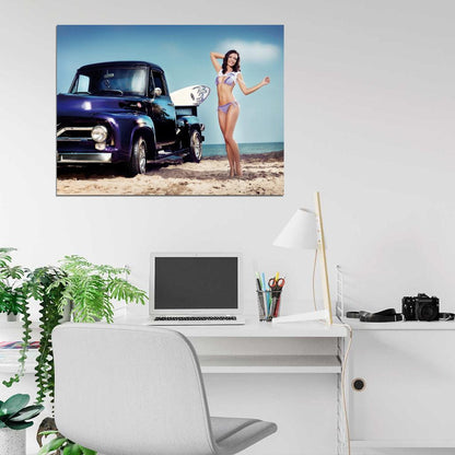 Kristin Zippel Beach Hot Sexy Babe Woman Car Miss Tuning Wall Art Print Poster