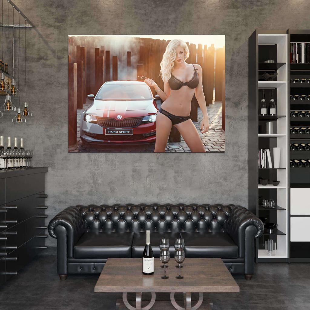 Leonie Hagmeyer-Reyinger Skoda Rapid Sport Hot Sexy Babe Woman Car Miss Tuning Wall Art Print Poster