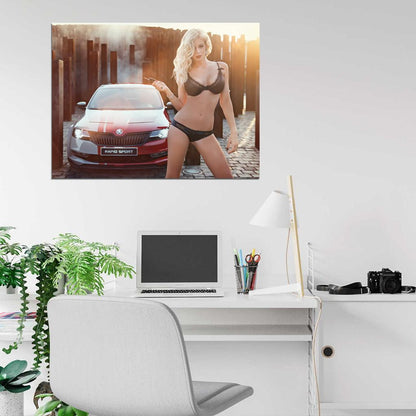 Leonie Hagmeyer-Reyinger Skoda Rapid Sport Hot Sexy Babe Woman Car Miss Tuning Wall Art Print Poster
