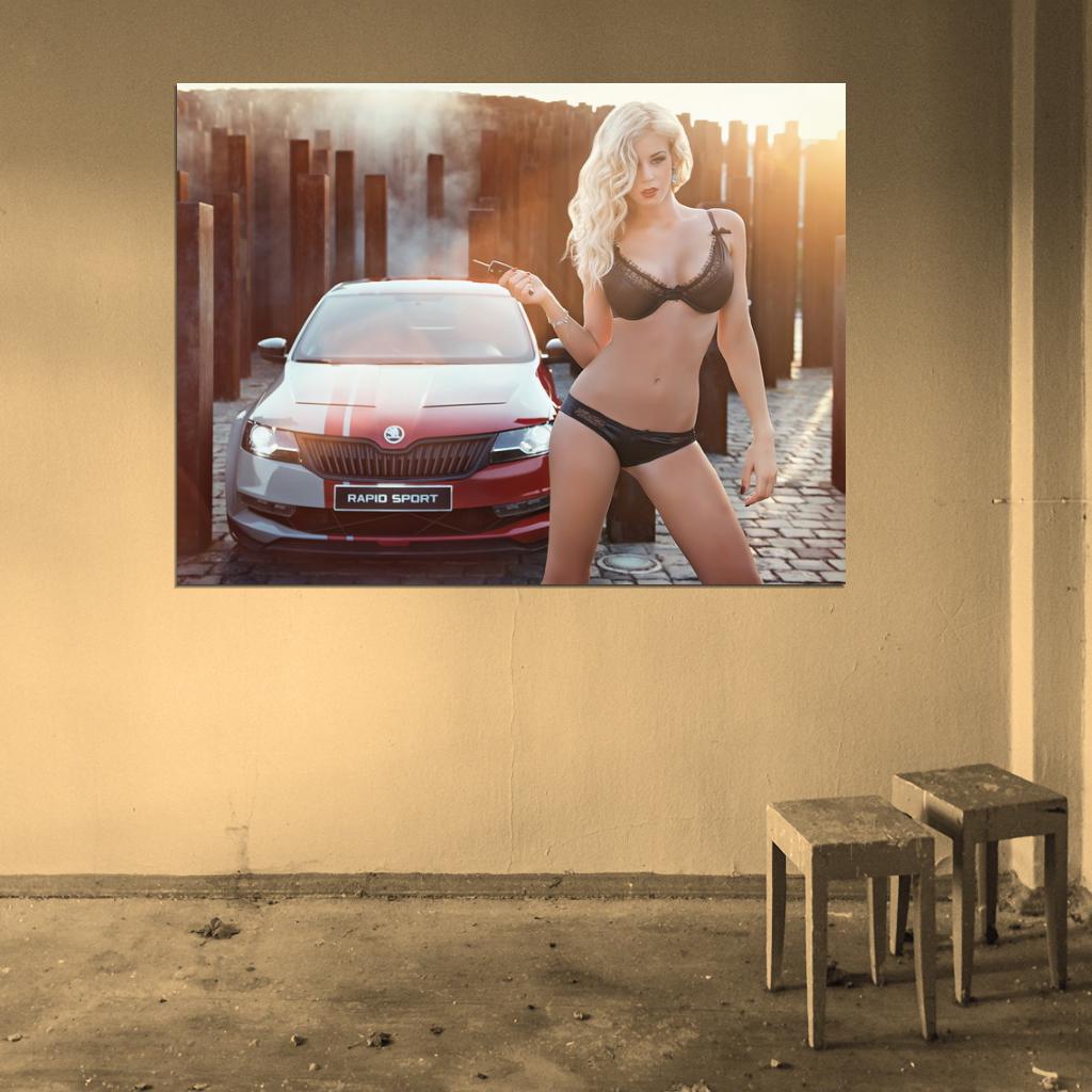 Leonie Hagmeyer-Reyinger Skoda Rapid Sport Hot Sexy Babe Woman Car Miss Tuning Wall Art Print Poster