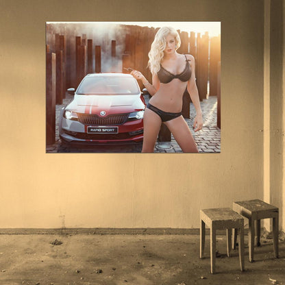Leonie Hagmeyer-Reyinger Skoda Rapid Sport Hot Sexy Babe Woman Car Miss Tuning Wall Art Print Poster